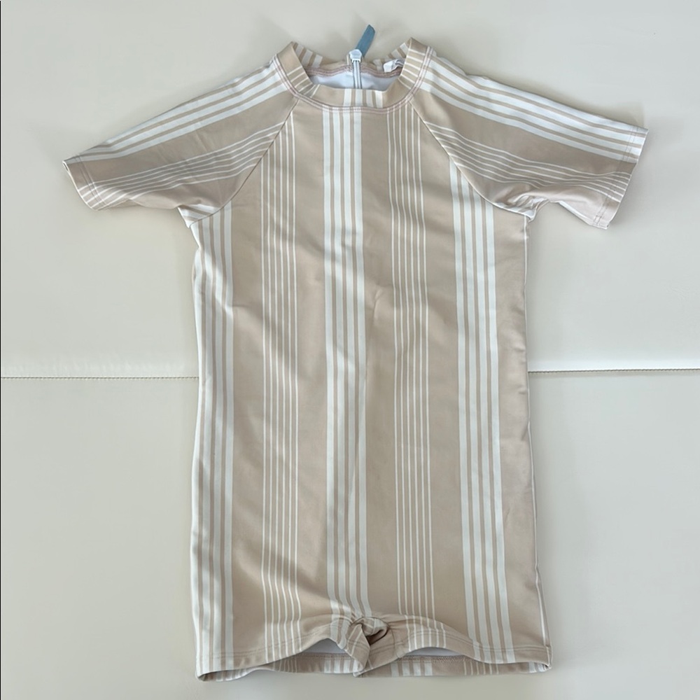 Kids Tan Striped Swimwear Rashgaurd